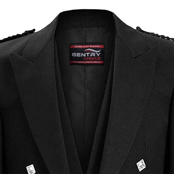 Mens Prince Charlie Scottish Bagpipe Jacket & Waistcoat Vest Black Formal Wear - Picture 5 of 10